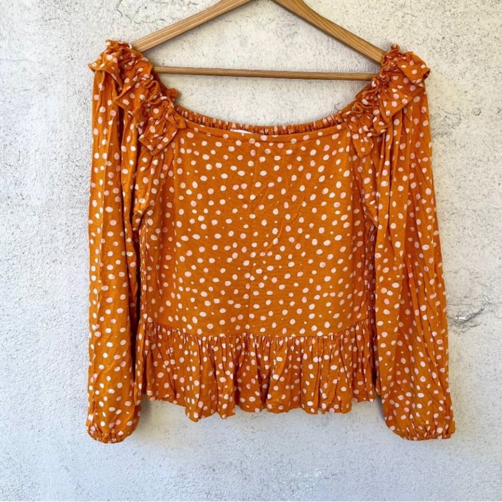 Loft Polka Dot Ruffles Long Sleeve Top Size S